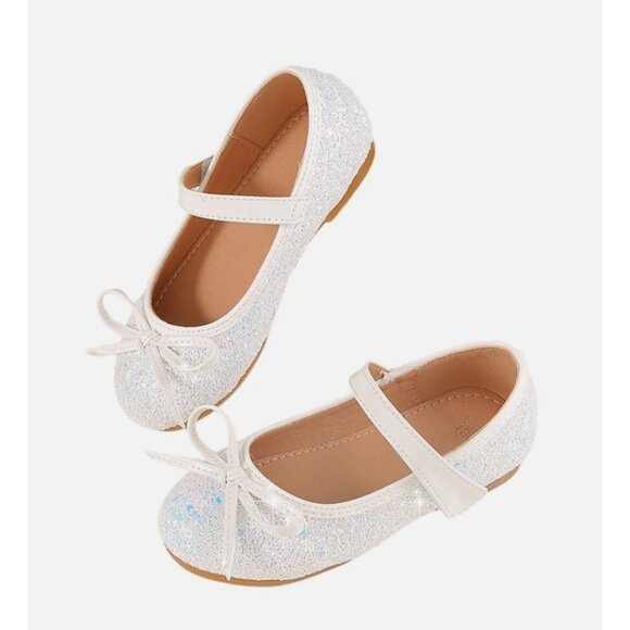 Girls Cat & Jack White Glitter Mary Jane Ballet Flats With Bow Size 6 NWT - Picture 7 of 9